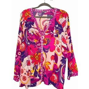 Habitat For Humanity XXL Pink Floral Button Down Long Sleeve Artsy Lightweight
